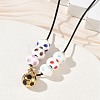 Sports 304 Stainless Steel Enamel Football Pendant Black Waxed Cord Necklaces SA-CBA5F92-02G-2