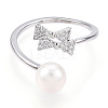 Natural Pearl Finger Open Cuff  Ring Micro Pave Clear Cubic Zirconia PEAR-N022-C03-2