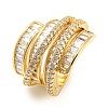 Rack Plating Brass Micro Pave Cubic Zirconia Open Cuff Ring for Women RJEW-F153-05G-1
