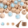 80Pcs Polygon & Round Wood Beads DIY-CF0001-01-2
