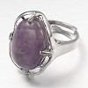 Adjustable Oval Gemstone Wide Band Rings RJEW-L062-01G-2