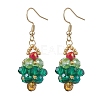 304 Stainless Steel Glass Seed Beads Christmas Tree Dangle Earrings EJEW-MZ00581-01-3