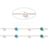 304 Stainless Steel Synthetic Turquoise Bead Link Chains with Glass CHS-P016-47G-2