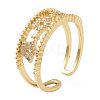 Brass Micro Pave Clear Cubic Zirconia Cuff Rings RJEW-G113-08G-2