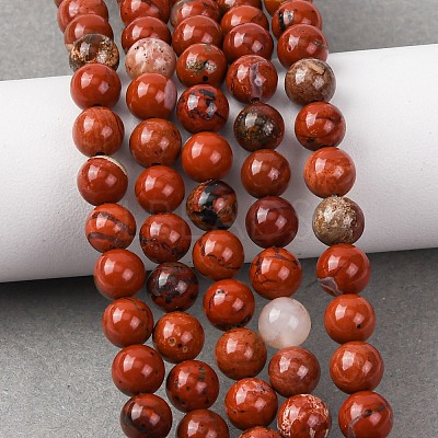 Natural Red Jasper Bead Strands G-R193-11-6mm-1