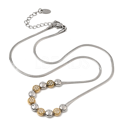 Duo Tone 304 Stainless Steel Micro Pave Clear Cubic Zirconia Beaded Pendant Flat Snake Chain Necklaces SA-CBAB122-01A-1