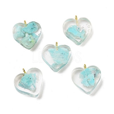 Transparent Resin Natural Chrysocolla Jasper Dyed Chips Pendants G-E185-12G-10-1