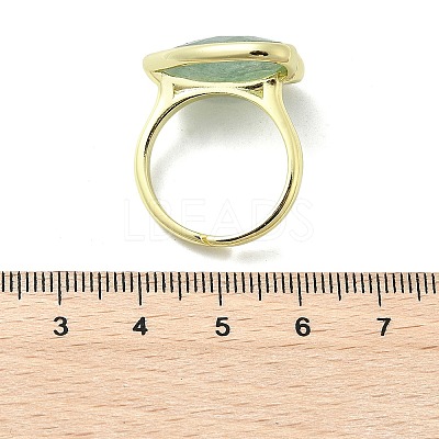 Heart Brass Natural Green Strawberry Quartz  Finger Rings X-RJEW-D304-01G-C-1