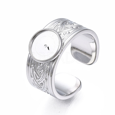 304 Stainless Steel Open Cuff Finger Ring Cabochon Settings STAS-T060-05-M-1
