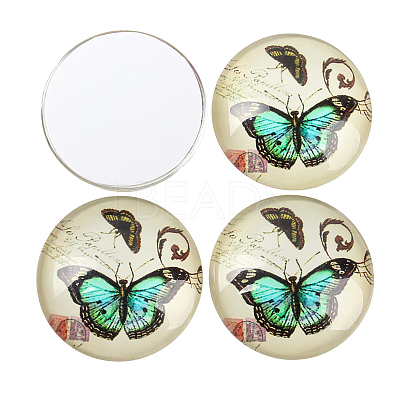Butterfly Printed Glass Half Round/Dome Cabochons GGLA-N004-12mm-C-1