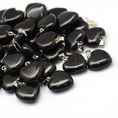 Heart Natural Obsidian Pendants G-Q371-17-1