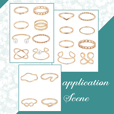2 Sets 2 Styles Plastic Imitation Pearl Open Cuff Rings Set RJEW-AN0001-07-1