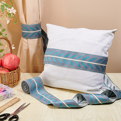 Polyester Jacquard Leaf Ribbon OCOR-WH0097-08B-1