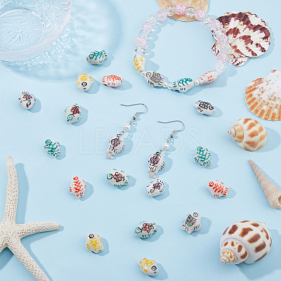 24Pcs 6 Colors Handmade Printed Porcelain Beads PORC-HS0001-01-1