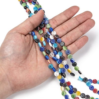 Flat Round Handmade Millefiori Glass Beads LK-R004-50-1