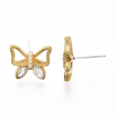 Brass Micro Pave Clear Cubic Zirconia Stud Earring Findings LS-KK-I666-18C-NF-1