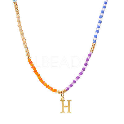 Rainbow Gradient Glass Seed Beaded Necklaces AF2375-8-1