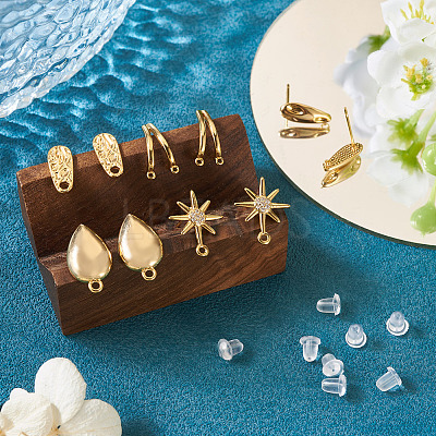 10Pcs 5 Styles Brass Stud Earring Findings KK-TA0002-82-1