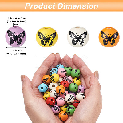 80Pcs 8 Colors Printed Natural Wood Beads WOOD-FW0001-09-1
