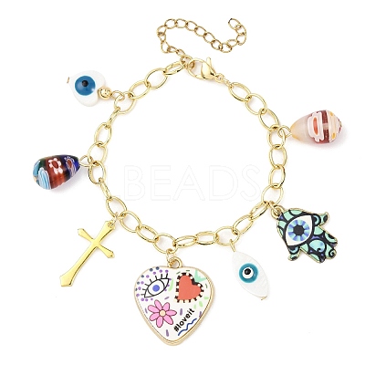 Brass Cable Chains Charm Bracelets BJEW-JB12565-1