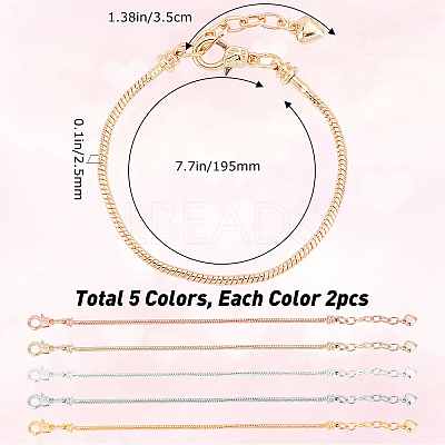 10Pcs 5 Colors Brass European Style Bracelet Making MAK-SC0001-10-1