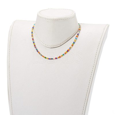 Round Transparent Frosted Glass Seed Beaded Necklaces NJEW-JN03362-05-1