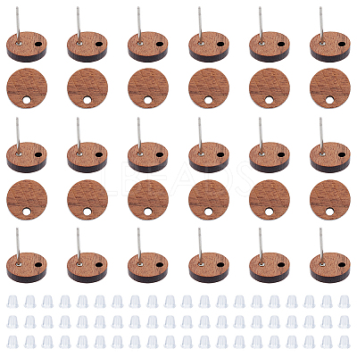 30Pcs Walnut Wood Stud Earring Findings WOOD-HY0001-14-1