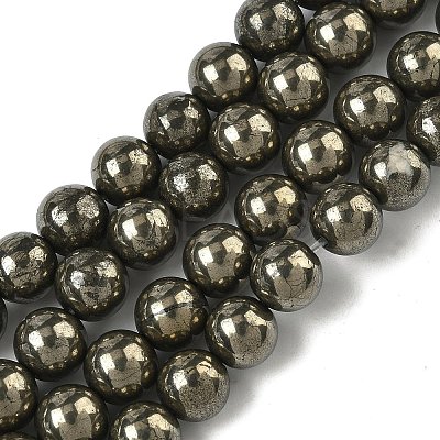 Natural Gold Pyrite/Golden Pyrite Beads Strands G-G459-B01-8mm-1