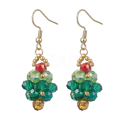 304 Stainless Steel Glass Seed Beads Christmas Tree Dangle Earrings EJEW-MZ00581-01-1