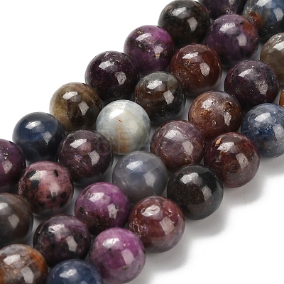 Natural Red Corundum/Ruby and Sapphire Beads Strands G-C259-B07-10mm-1