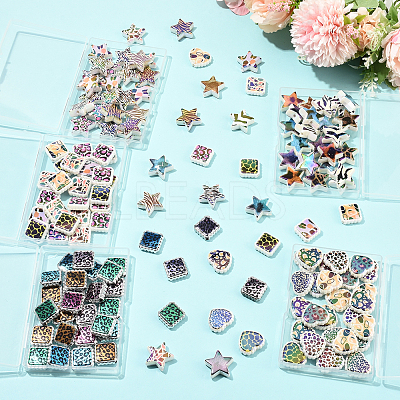 30Pcs Rainbow Iridescent Printed Opaque Acrylic Beads OACR-FS0002-58B-02-1
