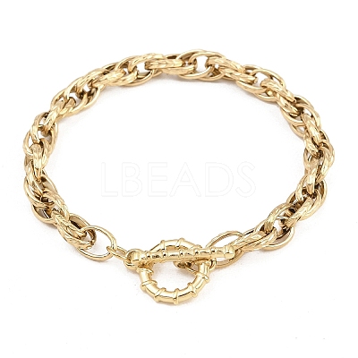 Textured 304 Stainless Steel Double Link Chain Bracelets for Women BJEW-P391-01B-G-1