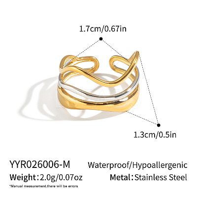 304 Stainless Steel Layered Waved Cuff Rings IP1219-2-1