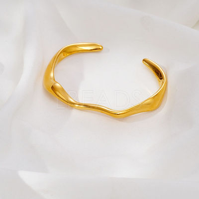 304 Stainless Steel Textured Wave Open Cuff Bangles for Women NJ1882-1