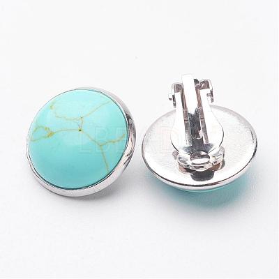 Synthetic Turquoise Brass Clip-on Earrings EJEW-A051-A014-1