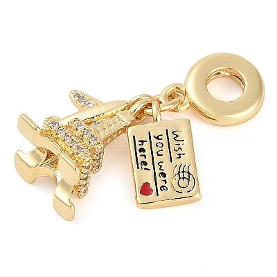 Rack Plating Brass Clear Cubic Zirconia European Dangle Charms KK-P287-18E-G-1