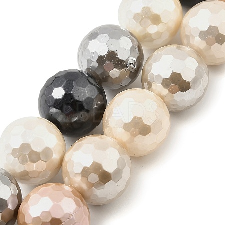 Faceted Round Shell Pearl Beads Strands BSHE-XCP0001-24B-01-1