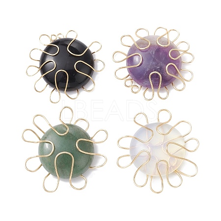 Natural Mixed Gemstone Copper Wire Wrapped Pendants PALLOY-JF02269-1