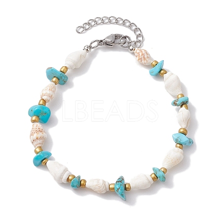 Summer Beach Synthetic Turquoise Chip & Shell Beaded Bracelets for Women BJEW-JB10286-1