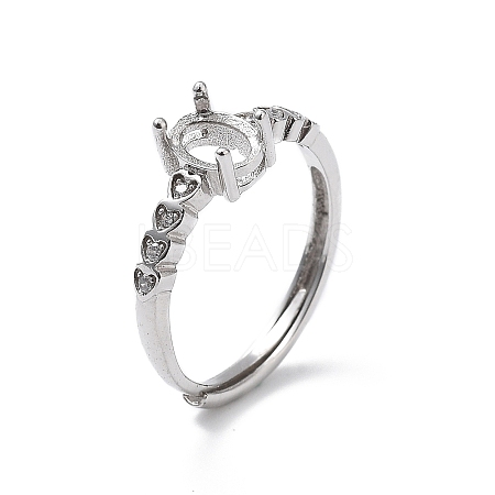 Adjustable Rhodium Plated 925 Sterling Silver Clear Cubic Zirconia Ring Components STER-C011-05P-1
