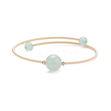 Natural  Green Aventurine Round Beaded Bangle BJEW-JB07840-02-1