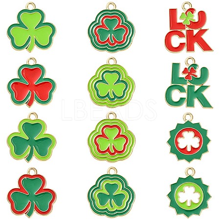 12Pcs 12 Styles Saint Patrick's Day Alloy Enamel Pendants ENAM-FS0001-66-1