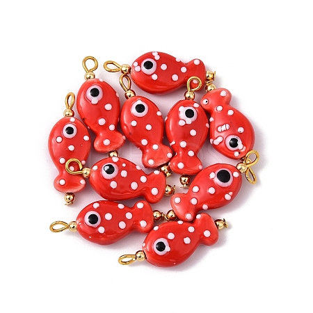 10Pcs Hand Painted Polka Dot Fish Porcelain Pendants PALLOY-YW00115-07-1