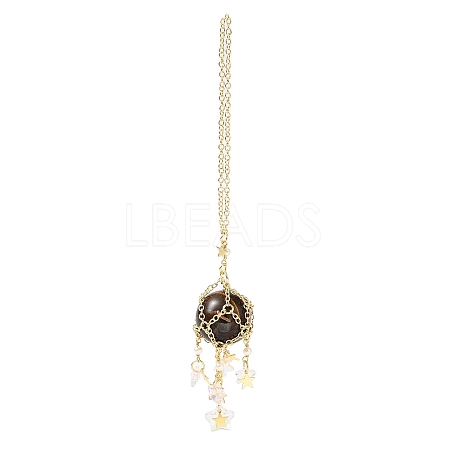 Natural Tiger Eye with Rack Plating Brass Pendants Decorations AJEW-B023-01G-02-1