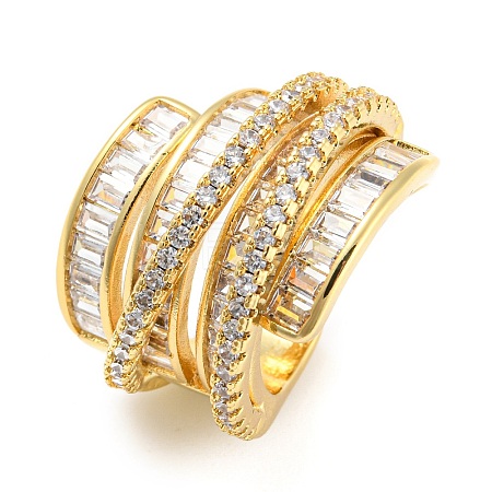 Rack Plating Brass Micro Pave Cubic Zirconia Open Cuff Ring for Women RJEW-F153-05G-1