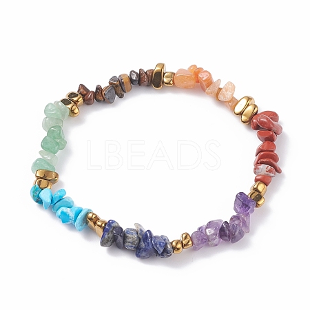 Natural & Synthetic Mixed Gemstone Chips Beaded Stretch Anklet AJEW-AN00490-1