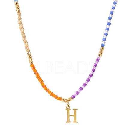 Rainbow Gradient Glass Seed Beaded Necklaces AF2375-8-1