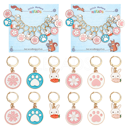 Alloy Enamel Sakura/Paw Print/Rabbit Pendant Locking Stitch Markers HJEW-PH01893-1