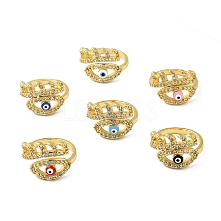 Enamel Horse Eye Open Cuff Ring with Clear Cubic Zirconia RJEW-A008-02G-1