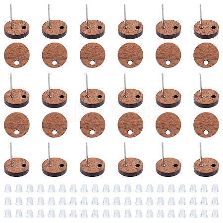 30Pcs Walnut Wood Stud Earring Findings WOOD-HY0001-14-1